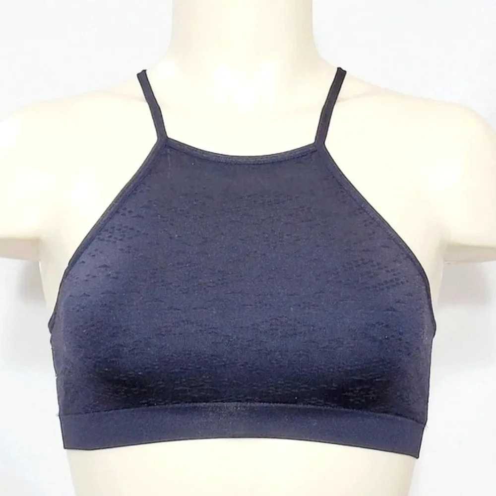 SMALL Xhilaration High Neck Seamless Wire Free Texture Bralette Bra Black NWT